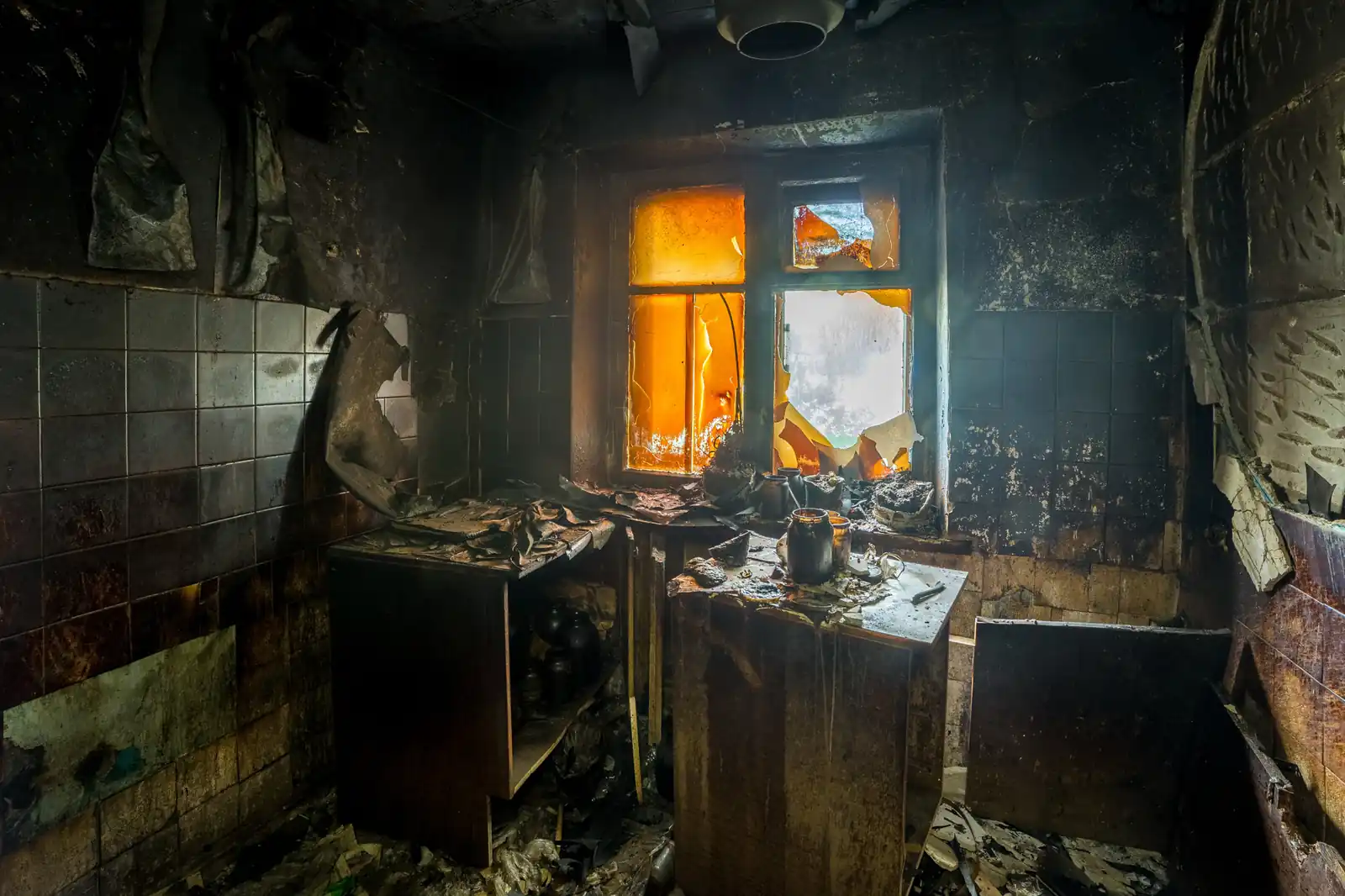 Fire damage restoration crew responding to a house fire in El Cajon, CA